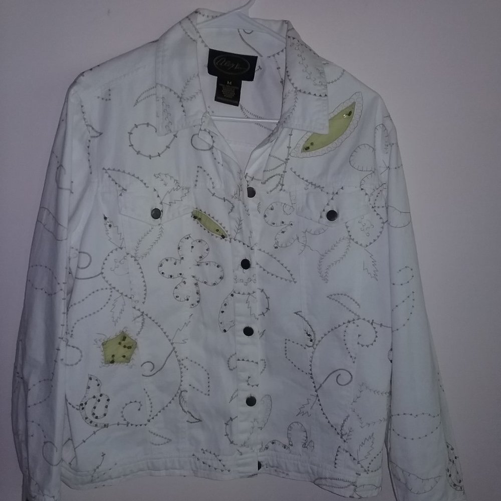 Alex Kim White Embroidered Wearable Art Jacket